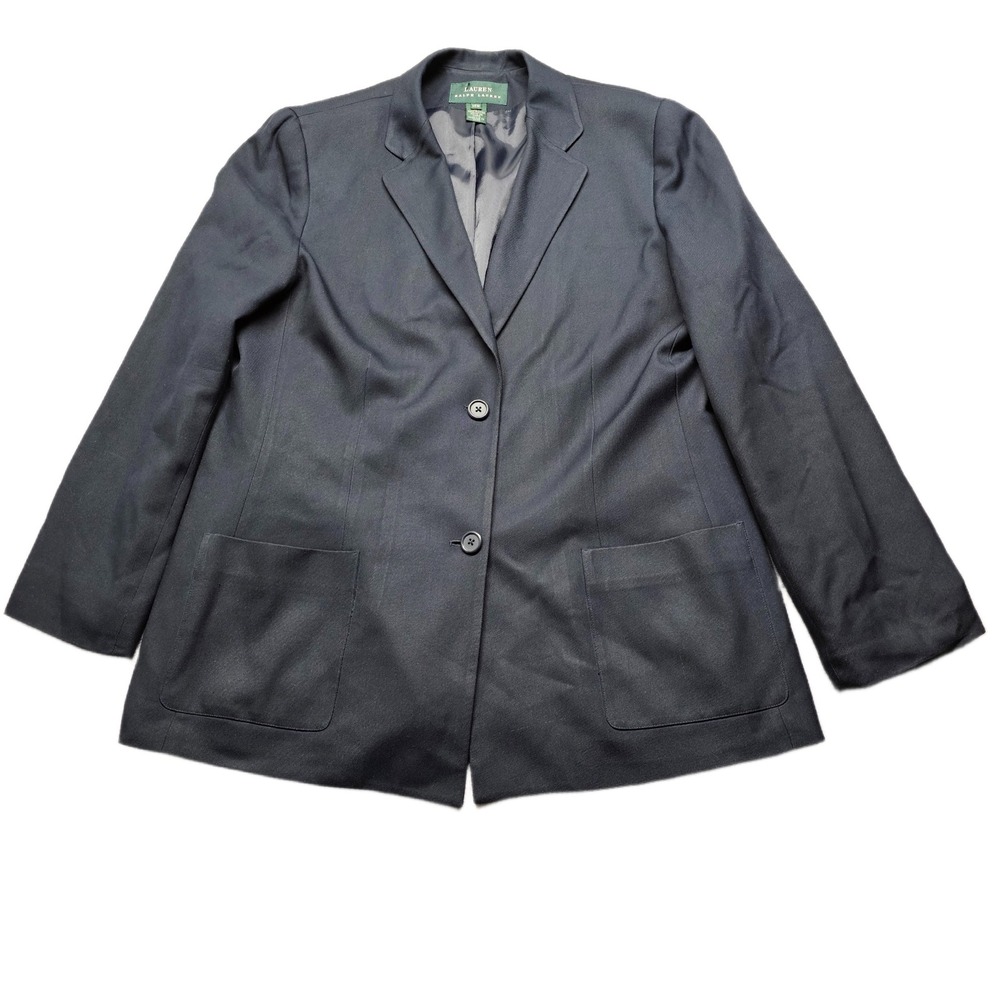 Lauren Ralph Lauren Blazer Jacket Womens 14W Black Lined Silk Notch Lapel Formal